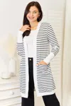 Fashnzfab Striped Open Front Longline Cardigan In White