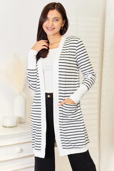 Fashnzfab Striped Open Front Longline Cardigan In White