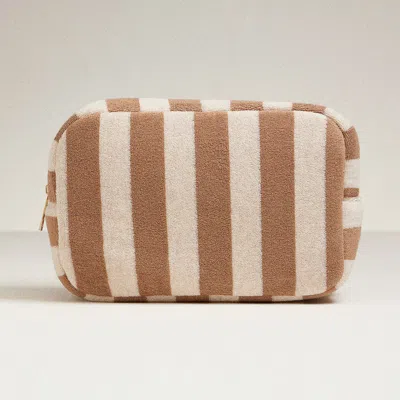Fashnzfab Striped Pattern Cosmetic Pouch Bag In Brown