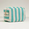 Fashnzfab Striped Pattern Cosmetic Pouch Bag In Gold