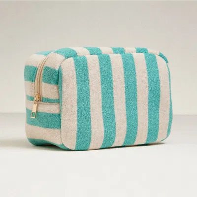 Fashnzfab Striped Pattern Cosmetic Pouch Bag In Gold