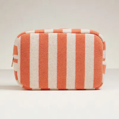 Fashnzfab Striped Pattern Cosmetic Pouch Bag In Pink