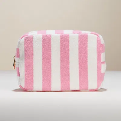 Fashnzfab Striped Pattern Cosmetic Pouch Bag In Pink