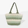 Fashnzfab Striped Pattern Dotted Line Detail Straw Bag In Green