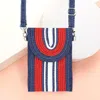 Fashnzfab Striped Pattern Straw Cellphone Crossbody Bag In Red