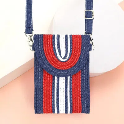 Fashnzfab Striped Pattern Straw Cellphone Crossbody Bag In Red