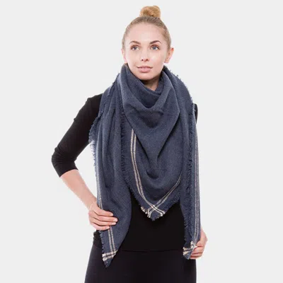 Fashnzfab Striped Pattern Wool Mix Fringe Scarf In Blue