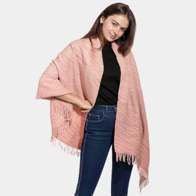 Fashnzfab Striped Pattern Wool Mix Fringe Scarf In Pink