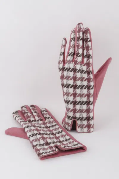 Fashnzfab Striped Plaid Winter Gloves In Pink