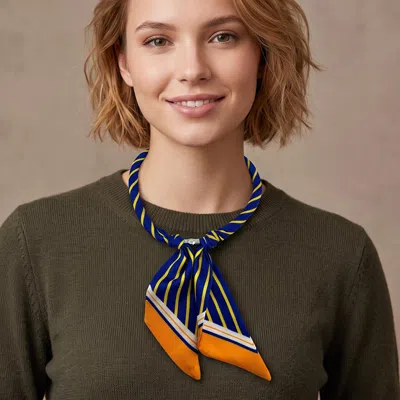 Fashnzfab Striped Printed Bow Knot Fabric Scarf Magnetic Necklace In Blue