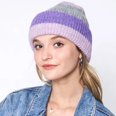 Fashnzfab Striped Ribbed Beanie Hat In Pink