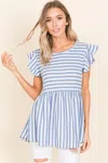 Fashnzfab Striped Round Neck Blouse In Blue