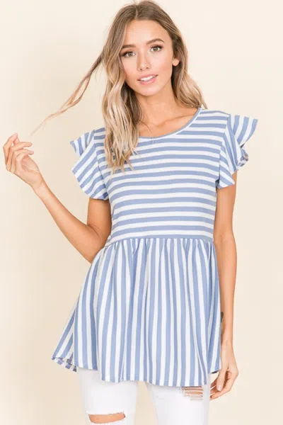 Fashnzfab Striped Round Neck Blouse In Blue