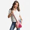 Fashnzfab Striped Tassel Crossbody Bucket Bag In Pink