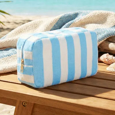 Fashnzfab Striped Terry Cloth Cosmetic Pouch Bag In Blue