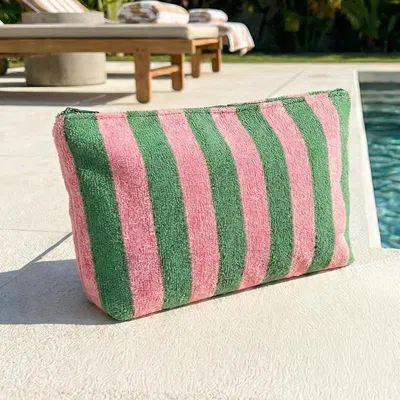 Fashnzfab Striped Terry Cloth Cosmetic Pouch Bag In Multi
