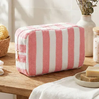 Fashnzfab Striped Terry Cloth Cosmetic Pouch Bag In Pink