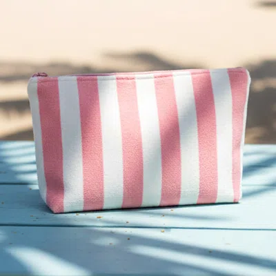 Fashnzfab Striped Terry Cloth Cosmetic Pouch Bag In Pink