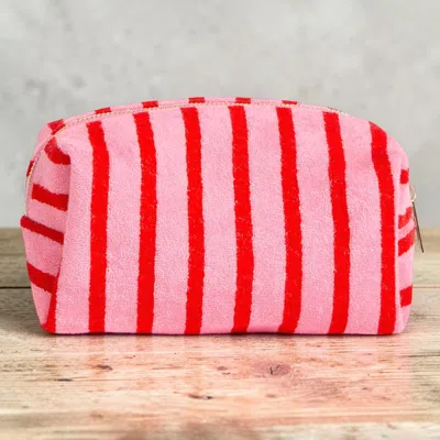 Fashnzfab Striped Terry Textured Cosmetic Pouch Bag In Red
