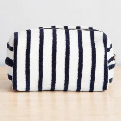 Fashnzfab Striped Terry Textured Cosmetic Pouch Bag In Blue