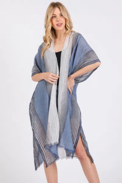 Fashnzfab Striped Two Tone Cover Up Kimono