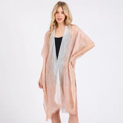 Fashnzfab Striped Two Tone Cover Up Kimono Poncho In Pink