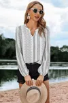 Fashnzfab Striped V Neck Vertical Stripe Loose Blouse