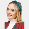 Fashnzfab Striped Velvet Knot Burnout Headband In Green