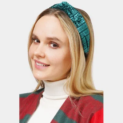 Fashnzfab Striped Velvet Knot Burnout Headband In Green