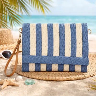 Fashnzfab Striped Woven Foldover Wristlet Clutch Crossbody Bag In Blue
