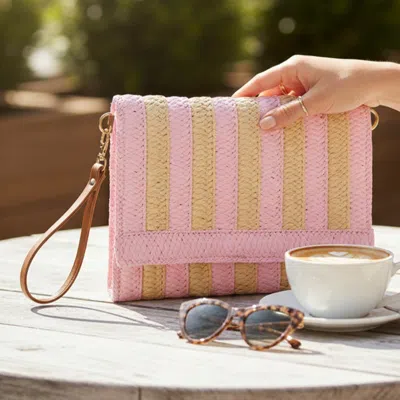 Fashnzfab Striped Woven Foldover Wristlet Clutch Crossbody Bag In Pink