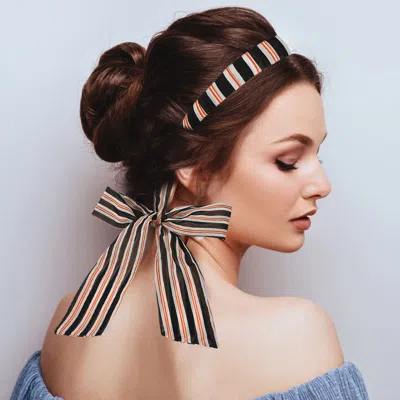 Fashnzfab Stripes Pattern Print Headband With Ponytail In Black