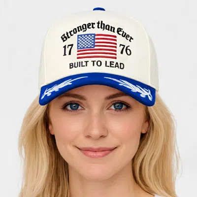Fashnzfab Stronger Than Ever 1776 American Usa Flag Leaf Embroidered Baseball Cap In Blue