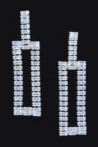Fashnzfab Structured Rhinestone Drop Earrings In Silver