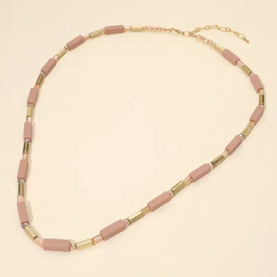 Fashnzfab Structured Wooden Metal Bar Beaded Long Necklace - Rose In Multi