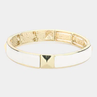 Fashnzfab Stud Accented Stretch Bracelet Gold, White