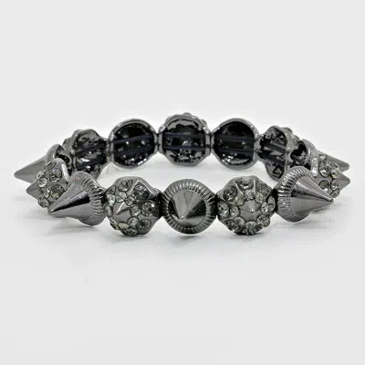 Fashnzfab Stud Stretch Bracelet Black Diamond, Hematite In Multi