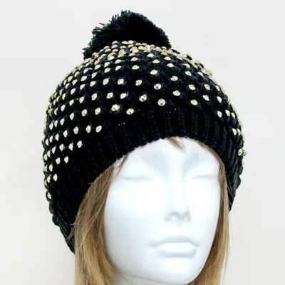 Fashnzfab Studded Acrylic Pom Beanie In Black