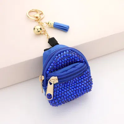 Fashnzfab Studded Backpack Bag Tassel Keychain In Blue