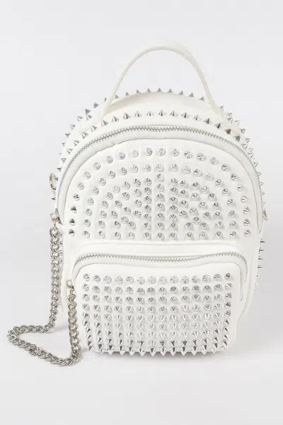 Fashnzfab Studded Backpack With Chain Zippier In White