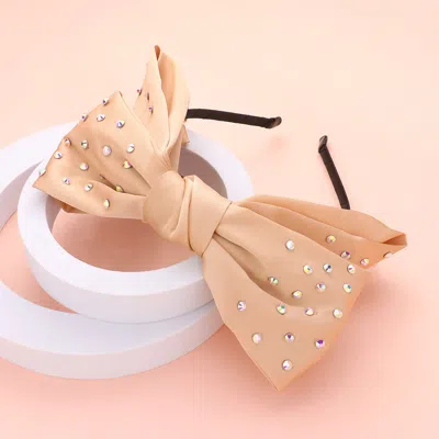 Fashnzfab Studded Bow Headband In Sand
