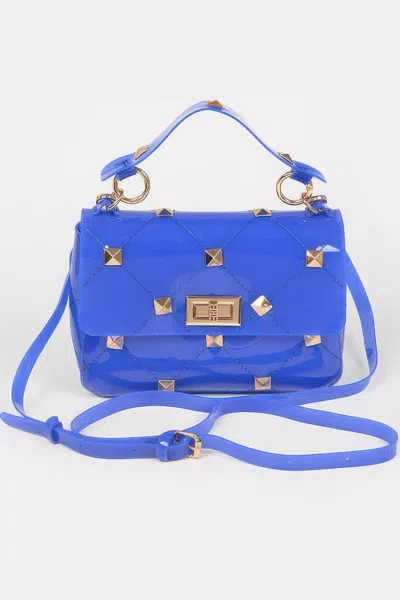 Fashnzfab Studded Clear Handle Bag In Blue