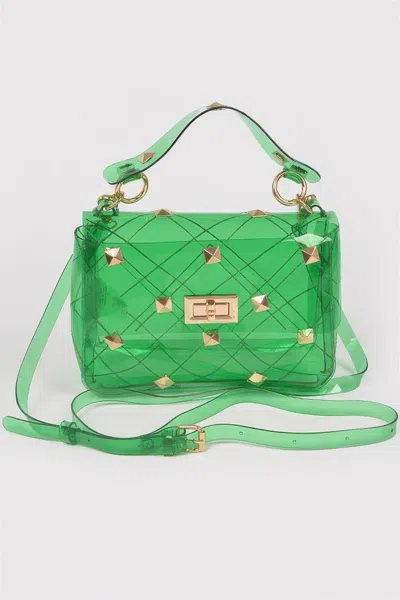 Fashnzfab Studded Clear Handle Bag In Green