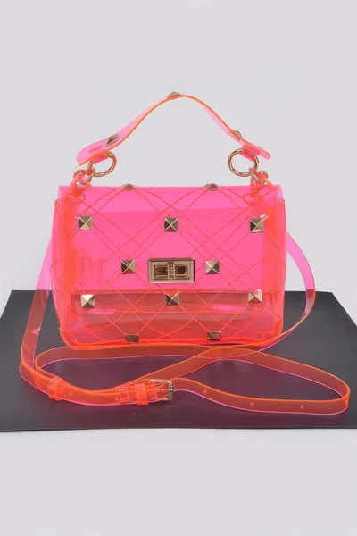 Fashnzfab Studded Clear Handle Bag In Pink