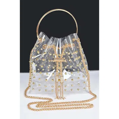 Fashnzfab Studded Cleared Top Handle Pvc Clutch Bag