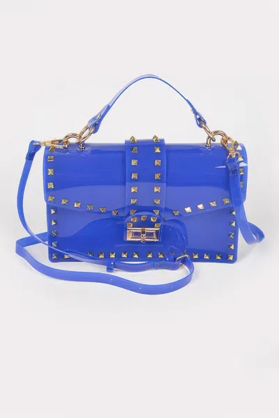 Fashnzfab Studded Colorful Transparent Clutch In Blue