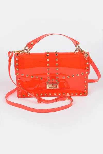 Fashnzfab Studded Colorful Transparent Clutch In Gold