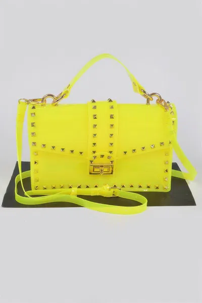 Fashnzfab Studded Colorful Transparent Clutch In Yellow