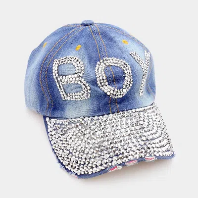 Fashnzfab Studded Denim Boy Baseball Cap In Blue