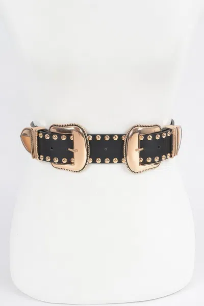 Fashnzfab Studded Double Buckle Belt In Black